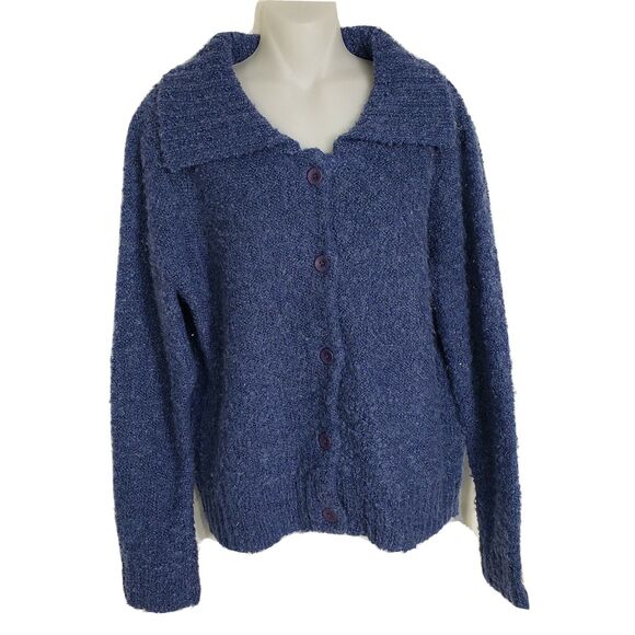Deane & White Womens Cardigan Sweater Size Medium Blue Wool Blend Button Front - Picture 1 of 8